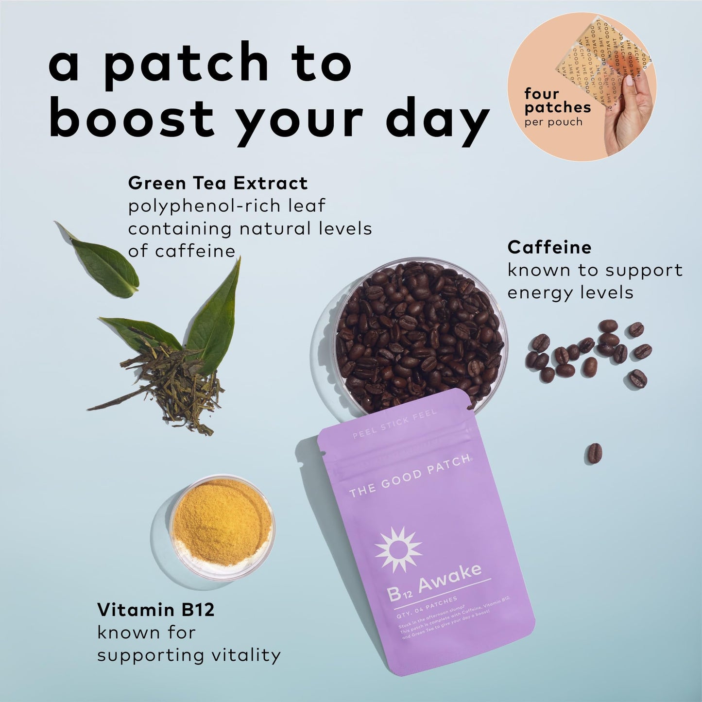 The Good Patch B12 Awake Patch | Caffeine, B12 & Green Tea for Natural Energy (24 Patches)