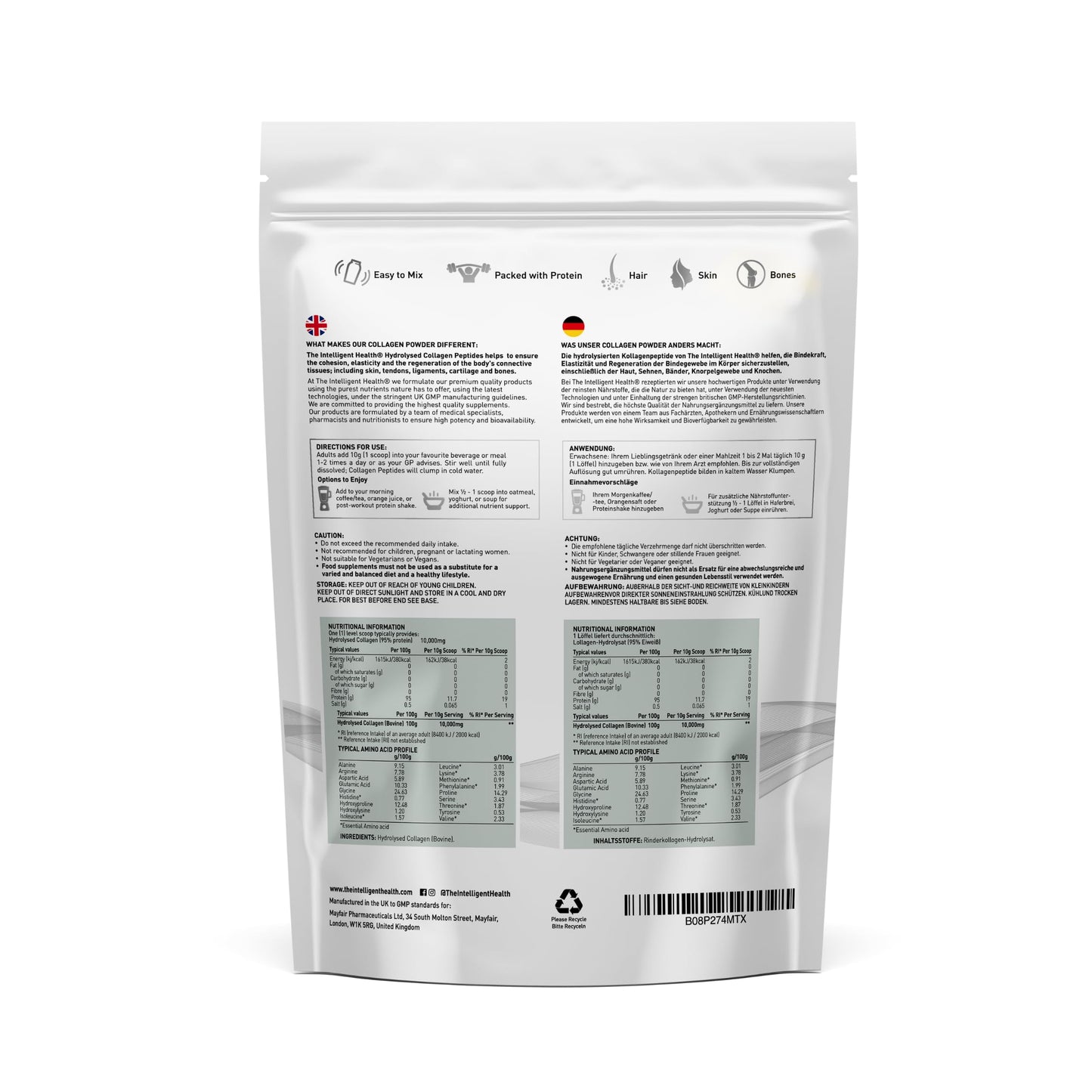 The Intelligent Health Hydrolyzed Collagen Peptides Powder – Grass-Fed, Unflavored, 10g per Serving, 2kg
