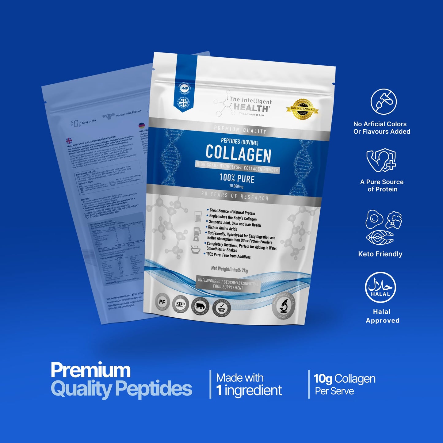 The Intelligent Health Hydrolyzed Collagen Peptides Powder – Grass-Fed, Unflavored, 10g per Serving, 2kg