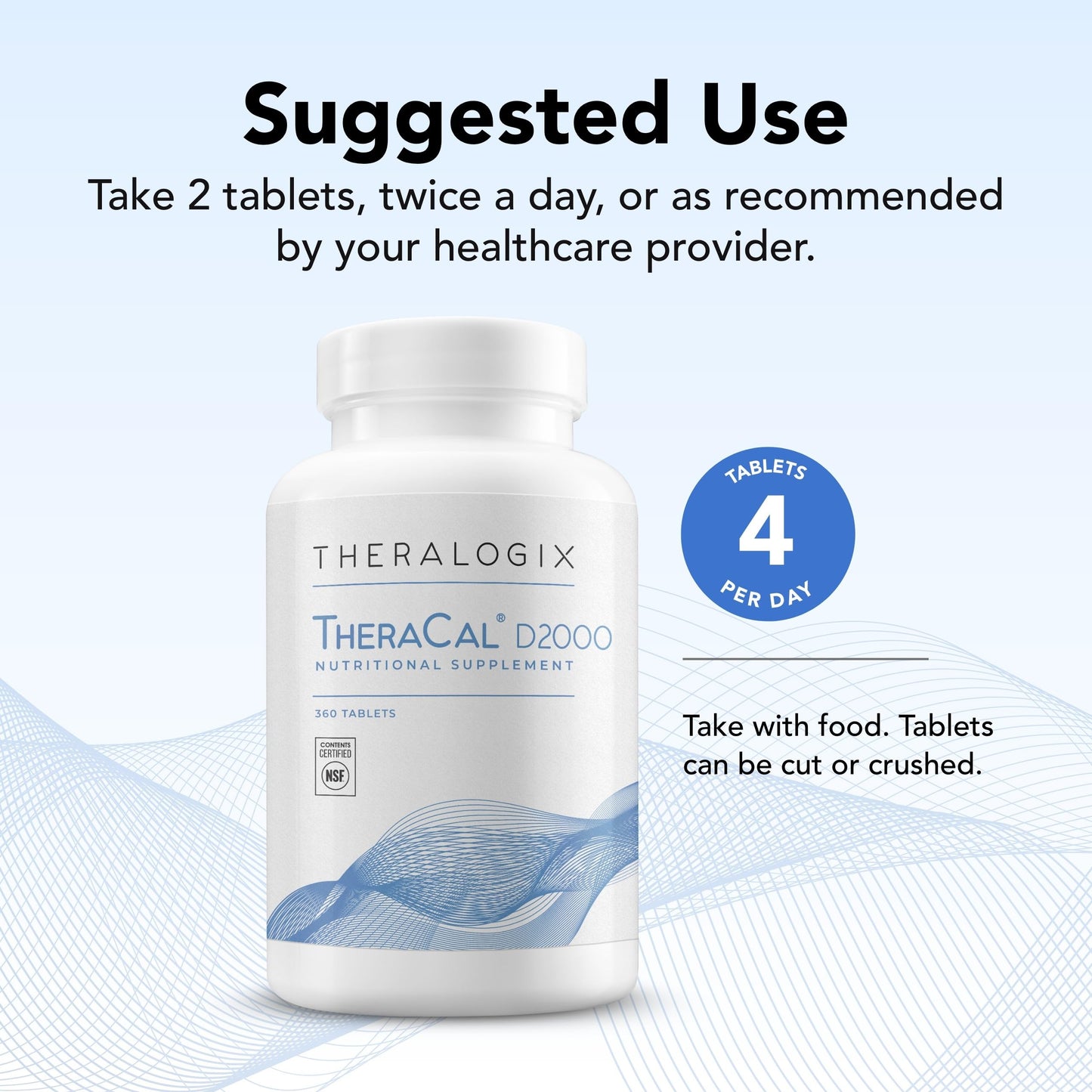Theralogix TheraCal D2000 — Bone Health Supplement with Calcium, D3, K2 | 360 Tablets, 90-Day Supply, NSF Certified