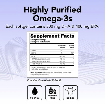 Theralogix TherOmega Omega-3 Fish Oil – 700 mg DHA + EPA, 270 Softgels, Sustainably Sourced & NSF Certified