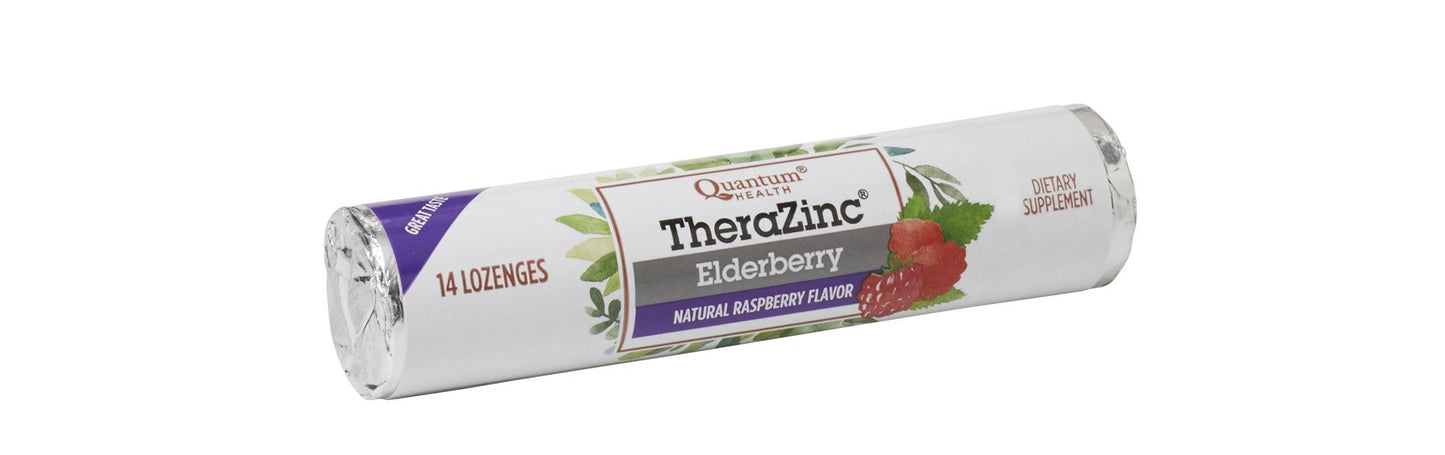 Quantum Health TheraZinc Elderberry Lozenges – Raspberry Flavor, Zinc Gluconate Immune Support (14 Count)