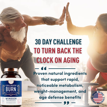 Thermogenic Multi Collagen Burn Capsules – 2-Pack, 180 Pills | Hyaluronic Acid, Marine Collagen & Vitamin C