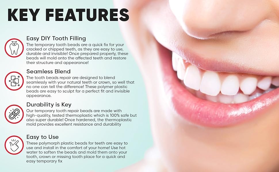 Thermoplastic Beads 40g for DIY Tooth Repair – Moldable Dental Beads for Chipped Teeth | Realistic & Durable
