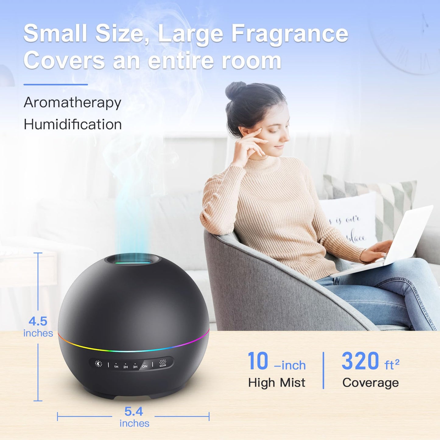 THIMONES 2 Pack Essential Oil Diffuser – 200ml Ultrasonic, 4 Timers, 7 Colors