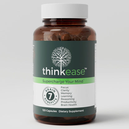 ThinkEase Brain Supplement (120 Capsules) | Memory, Mental Clarity, Focus, Cognitive Performance | Nootropic Supplement with L-Theanine, Acetyl L-Carnitine, Phosphatidylserine, Lion's Mane & More