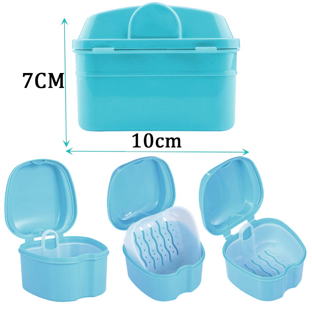 THINKPRICE Denture Bath Box Cup – Complete Clean Care for Dentures, Braces & Guards (Navy Blue)