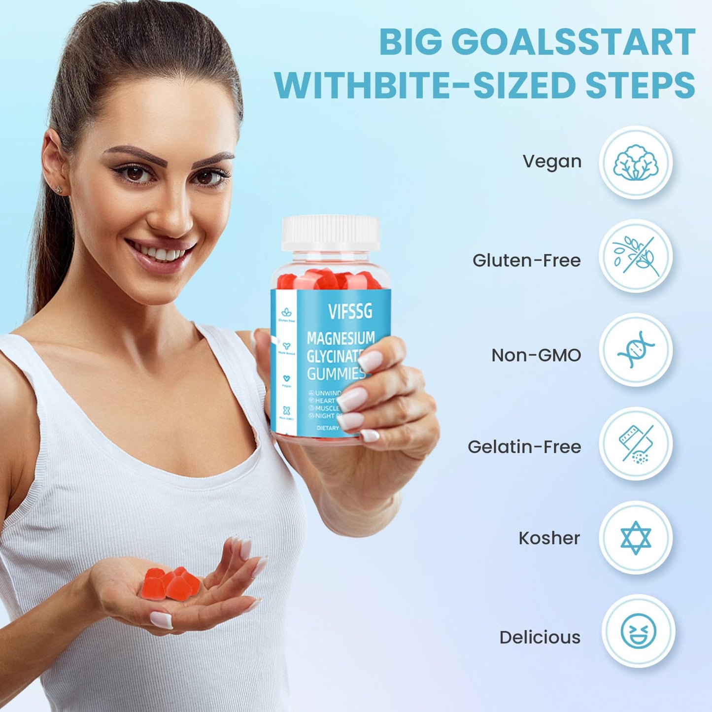 Magnesium Glycinate Gummies 400mg + 200mg L-Threonate – Sugar Free, Vegan, 60 Count