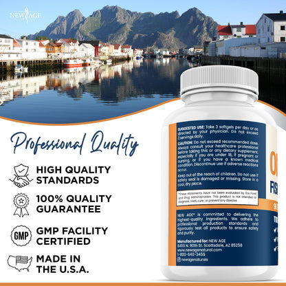 NEW AGE Triple Strength Omega 3 Fish Oil 3750 mg – 1350 mg EPA + 900 mg DHA | 270 Softgels