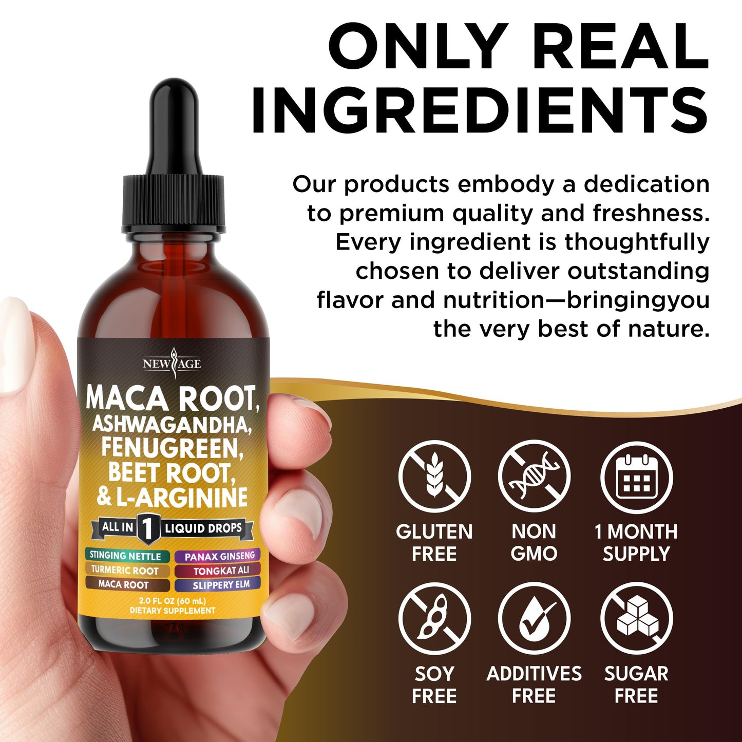 NEW AGE Organic Maca Root Liquid Drops with Ashwagandha, Nettle, Fenugreek, Beet Root & L-Arginine – 8oz
