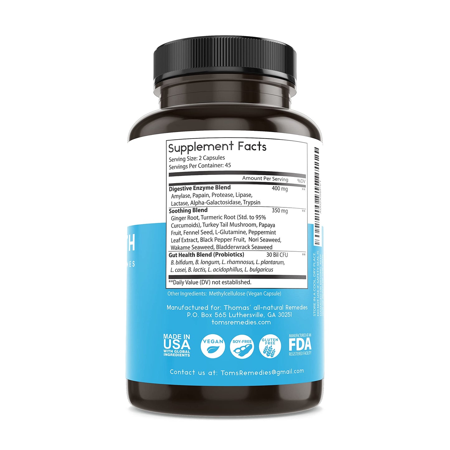 Thomas' all-natural Remedies Gut Health with Digestive Enzymes, Probiotics, Ginger, Papaya, and Turmeric for Digestion and Bloating Relieve