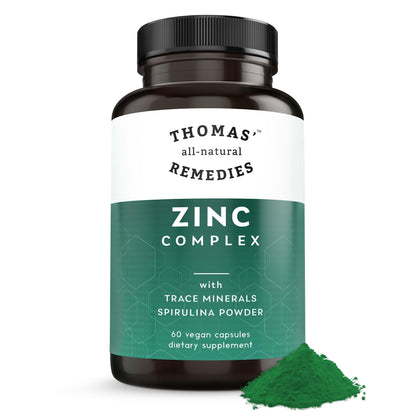 Thomas Zinc Complex 26mg – 6 Forms + Spirulina | Immune & Skin Support | 60 Caps | Made in USA