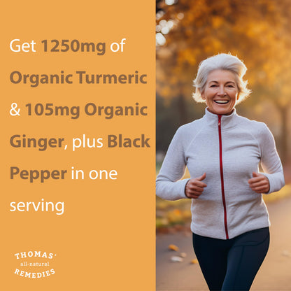 Thomas' All-Natural Turmeric Curcumin & Ginger with Black Pepper - Organic Turmeric Joint Support, 95% Curcumin, 120ct | Vegan