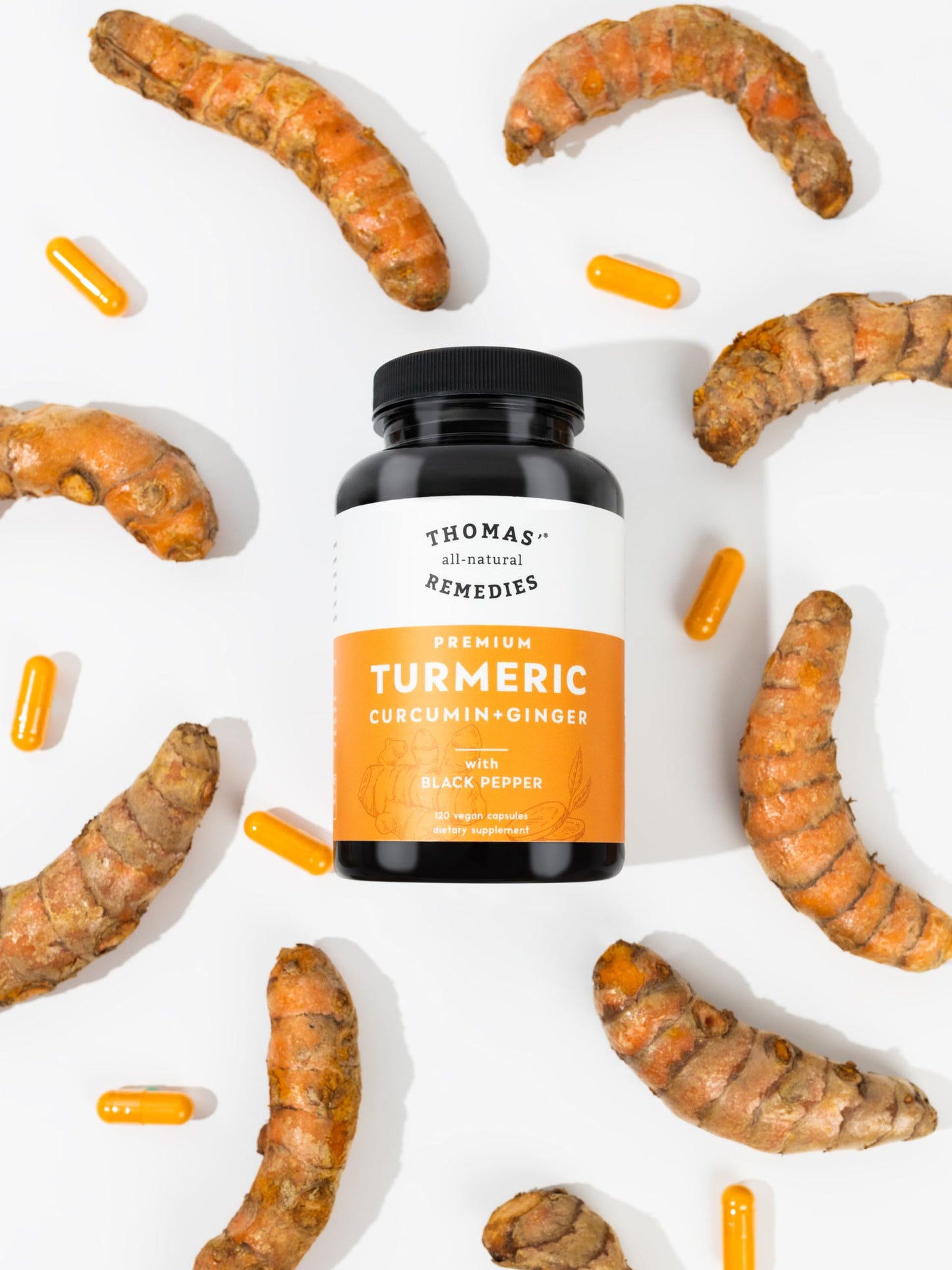 Thomas' All-Natural Turmeric Curcumin & Ginger with Black Pepper - Organic Turmeric Joint Support, 95% Curcumin, 120ct | Vegan