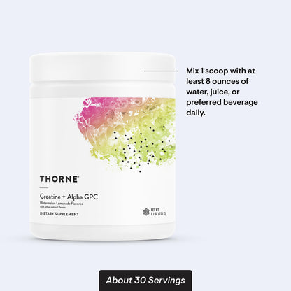 THORNE Creatine + Alpha GPC – Watermelon Lemonade, 30 Servings | NSF Certified for Sport