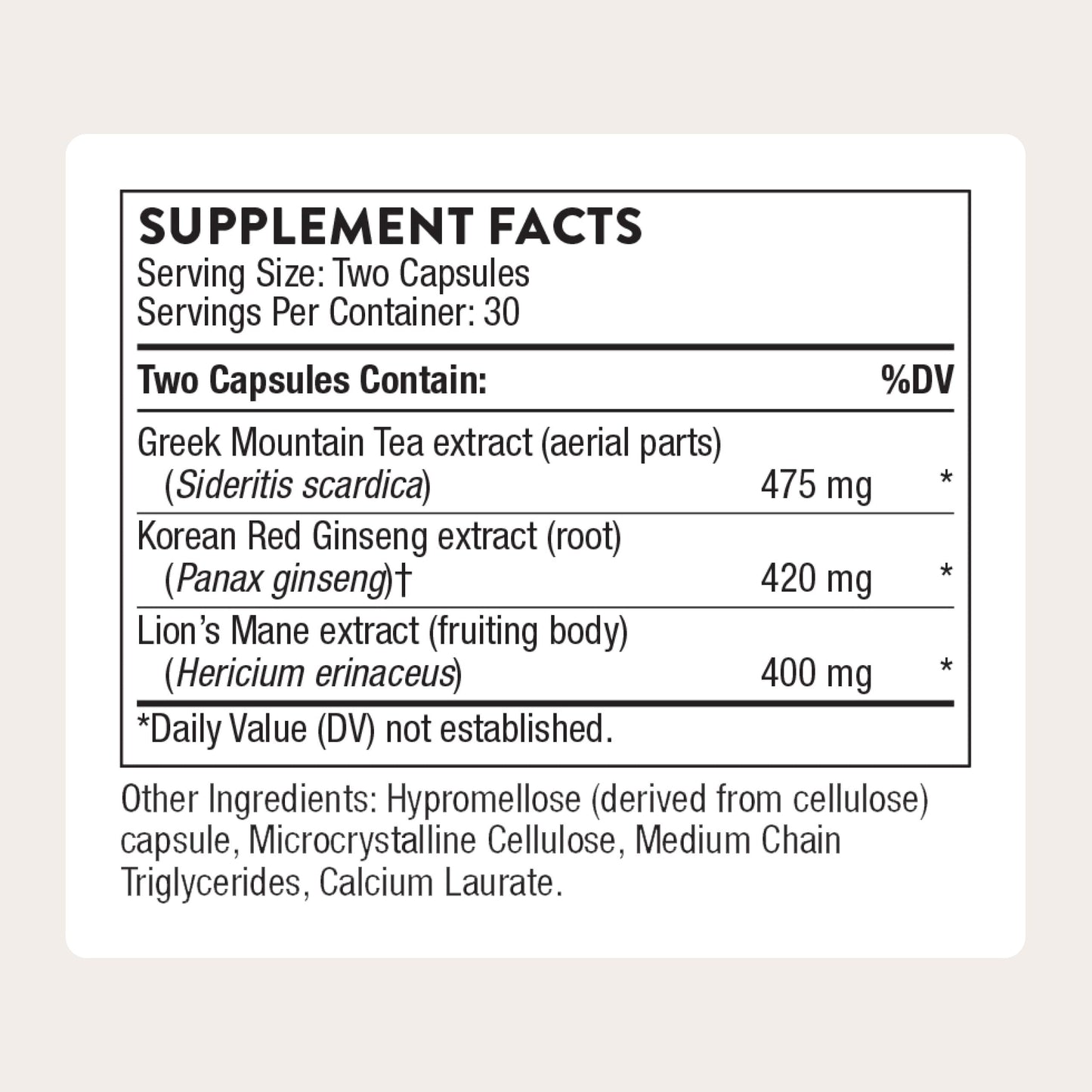 THORNE Ginseng Plus – Focus, Cognition & Memory Support with Korean Red Ginseng, Lion's Mane & Greek Mountain Tea | 60 Capsules