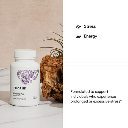 THORNE Ginseng Plus – Focus, Cognition & Memory Support with Korean Red Ginseng, Lion's Mane & Greek Mountain Tea | 60 Capsules
