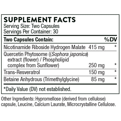 THORNE ResveraCel – Nicotinamide Riboside with Quercetin Phytosome & Resveratrol for Healthy Aging & Cellular Energy (30 Servings)