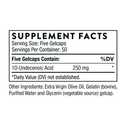 THORNE Undecylenic Acid 250 mg – Supports Gut & Vaginal Flora, Gluten Free • 250 Gelcaps, 50 Servings