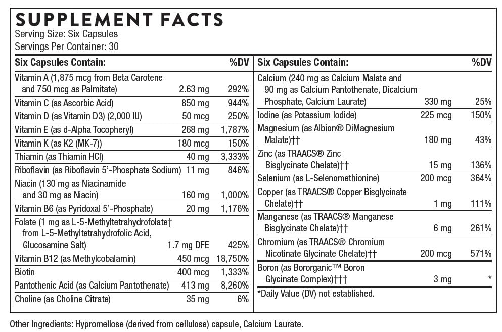 THORNE Women’s Multi 50+ – Comprehensive Daily Multivitamin for Heart, Bone & Immune Health | 180 Capsules