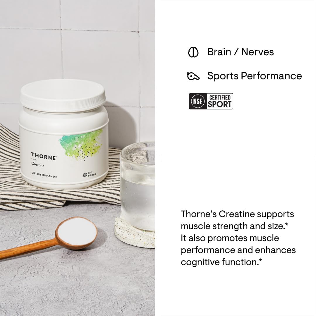 THORNE Creatine - Micronized Creatine Monohydrate Powder for Muscle & Focus | NSF Certified for Sport | Unflavored | 5 g per Serving | 90 Servings