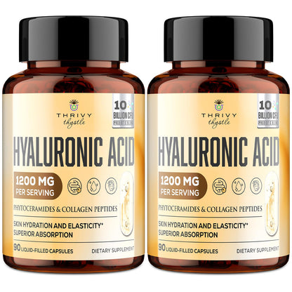 ThrivyThystle 19-in-1 Hyaluronic Acid Capsules – 2 Pack, 1200 mg, Collagen, Vitamin C, Probiotics