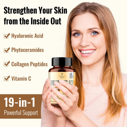 ThrivyThystle 19-in-1 Hyaluronic Acid Capsules – 2 Pack, 1200 mg, Collagen, Vitamin C, Probiotics