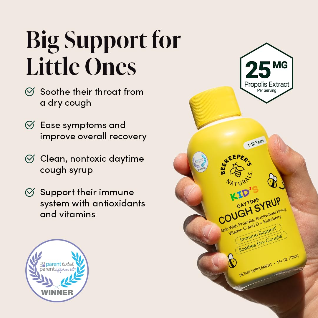 Beekeeper's Naturals Kid's Immune Support Essentials | Propolis Throat Spray, Honey Cough Syrup & Lollipops