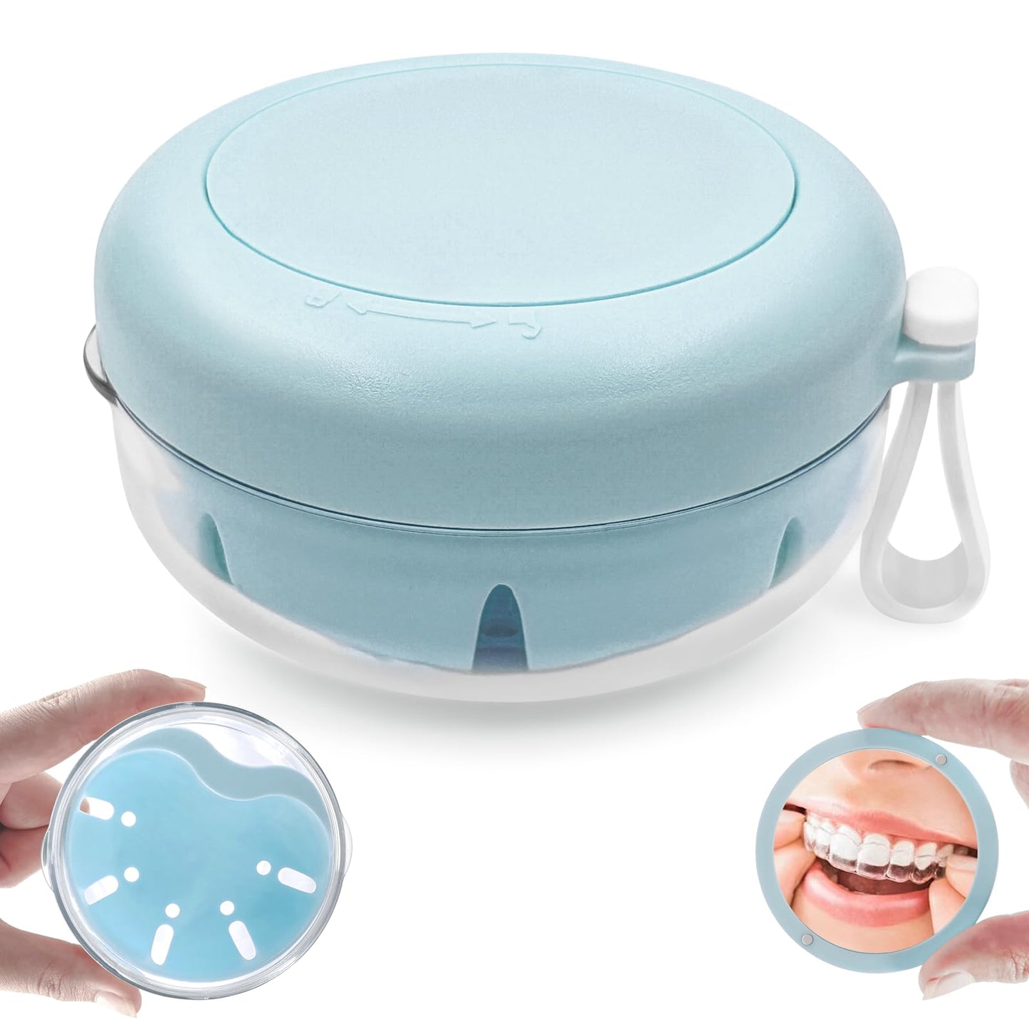 THSTOIC Denture Case & Cup – Travel Retainer with Mirror (Blue)