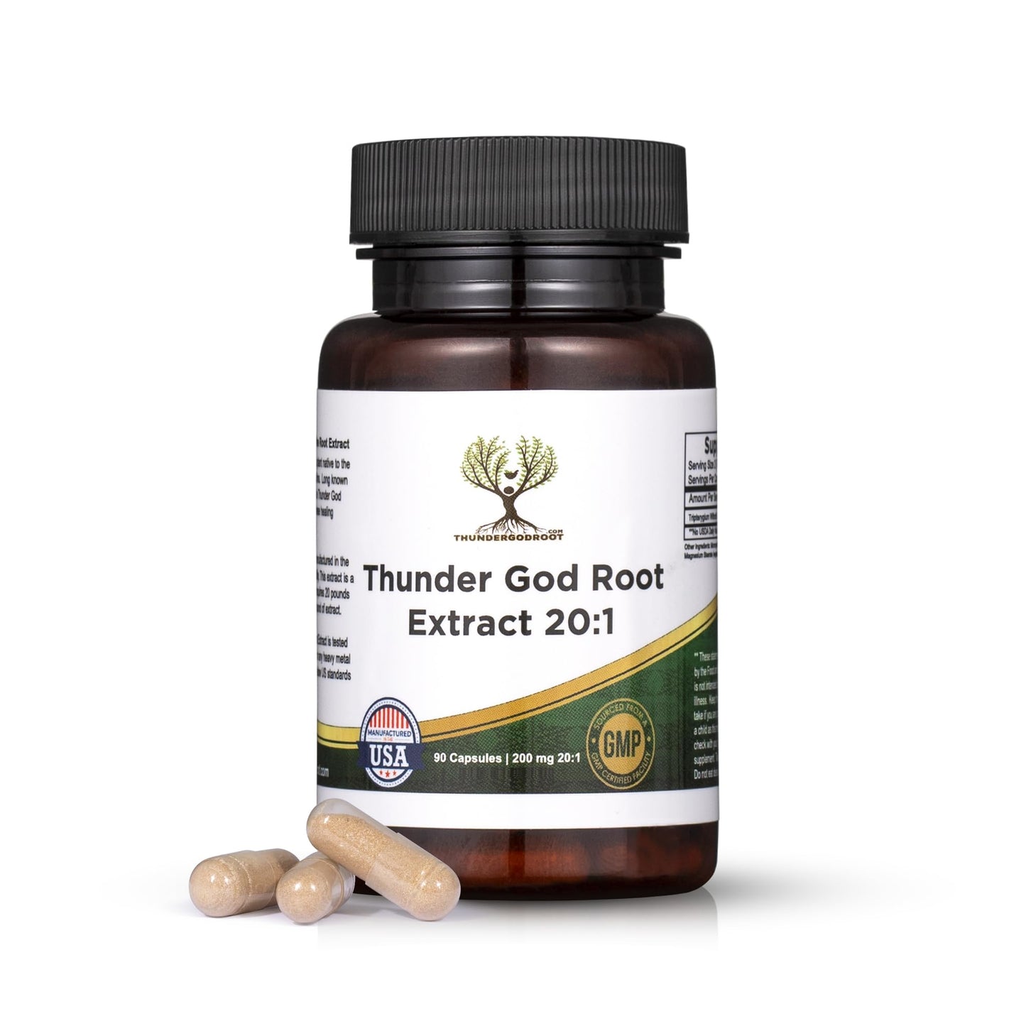 Thunder God Vine Root 20:1 Supplement – 200 mg Tripterygium Wilfordii, 90 Capsules | ThunderGodRoot