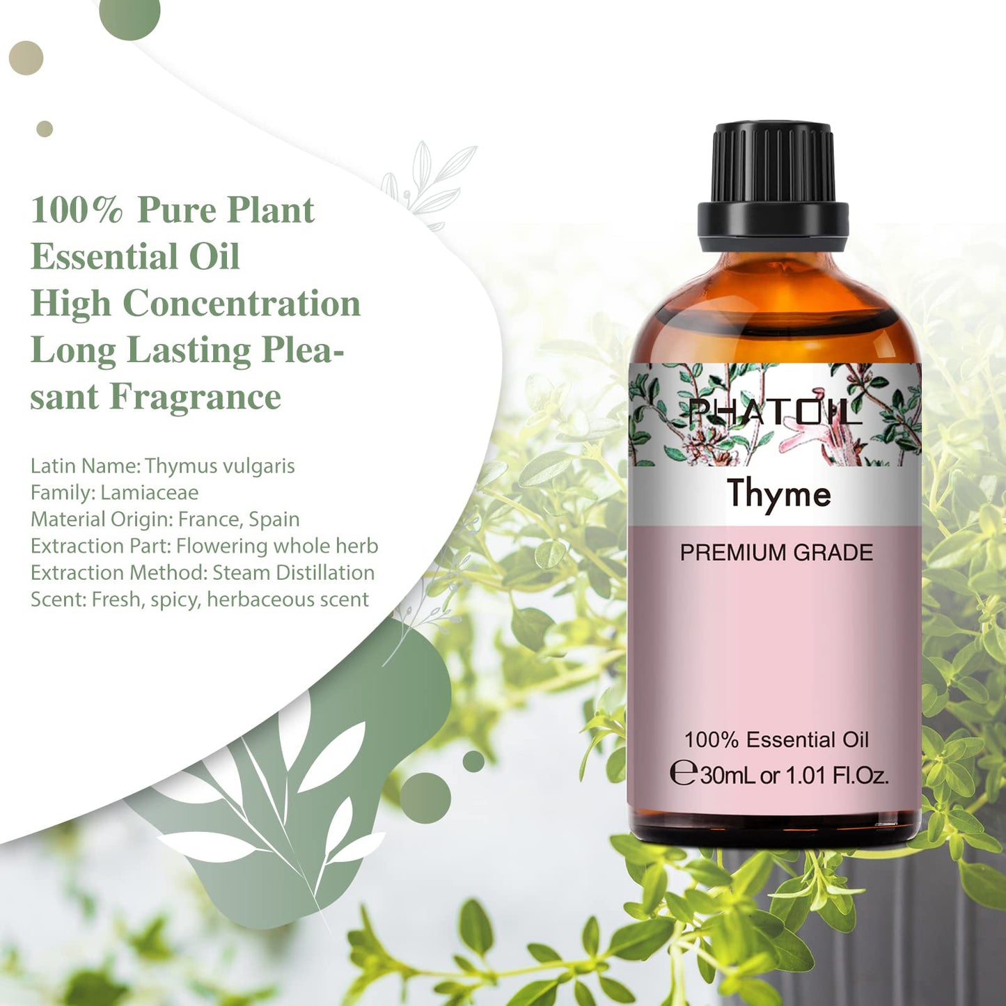 Thyme Essential Oil 30ml – PHATOIL Pure Aromatherapy for Diffusers & DIY Crafts