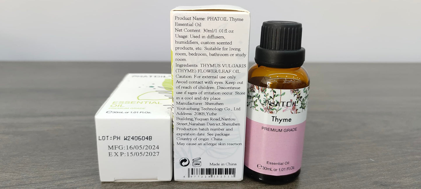 Thyme Essential Oil 30ml – PHATOIL Pure Aromatherapy for Diffusers & DIY Crafts