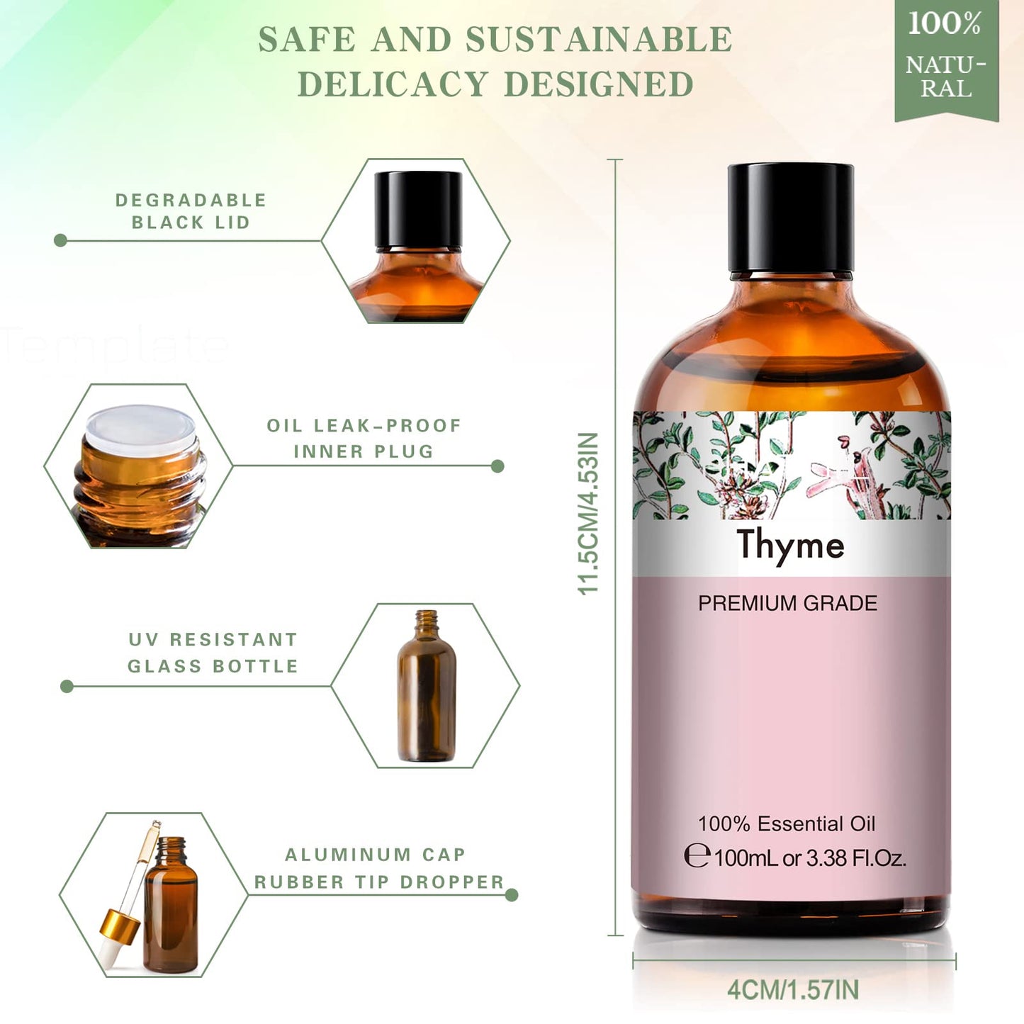 Thyme Essential Oil 100ml | PHATOIL Aromatherapy for Diffuser, DIY Soap & Candles