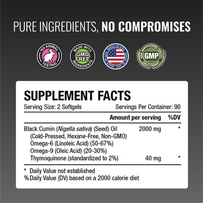 Approved Science Black Seed Oil - Cold Pressed Nigella Sativa - Boost Immunity, Respiratory, Cognitive, and Digestive Health - 2% Thymoquinone - 360 Softgels - Made in The USA