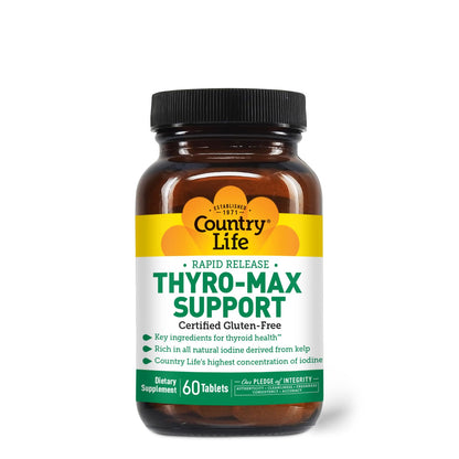 Country Life Thyro-Max Support – Kelp-Derived Iodine & L-Tyrosine
