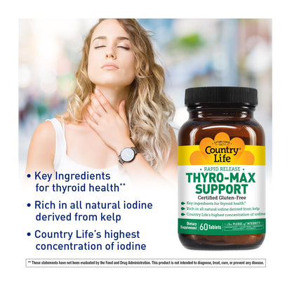 Country Life Thyro-Max Support – Kelp-Derived Iodine & L-Tyrosine