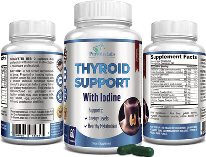 Thyroid Support with Iodine - Metabolism & Focus Booster | 60 Capsules | Non-GMO