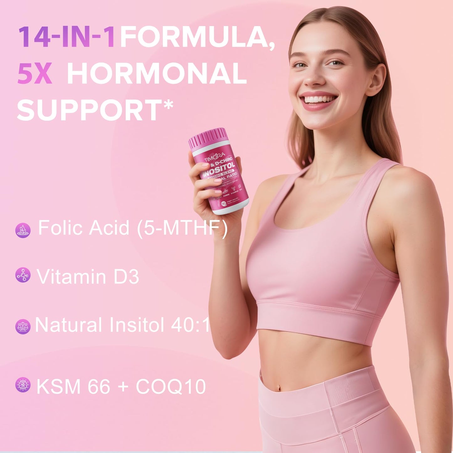 TIMORA Premium 10-in-1 Myo & D-Chiro Inositol Supplement for Women – Fertility, Hormonal Balance, Ovarian Health, Folate & Vitamin D | 40:1 Ratio