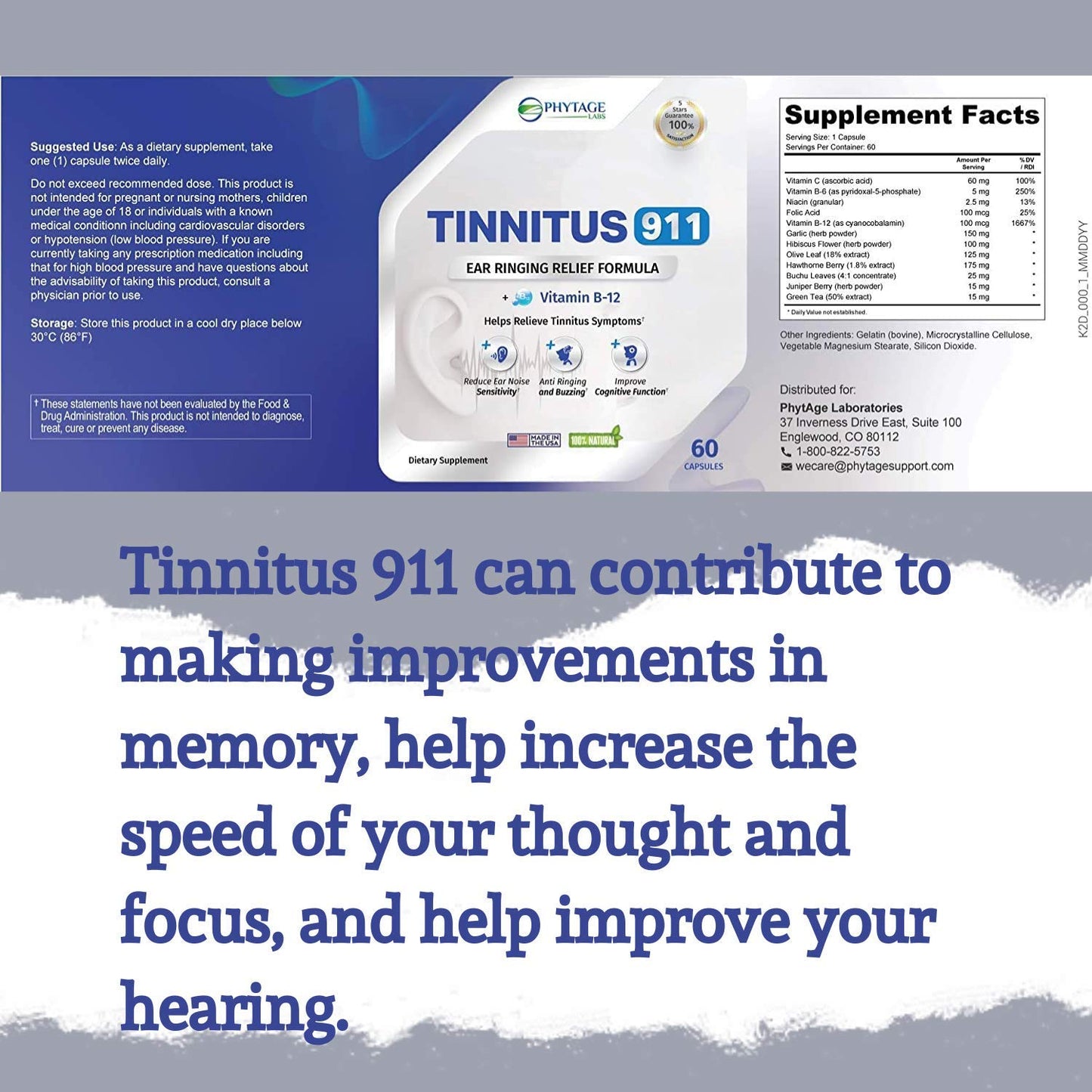 Tinnitus 911 — All-Natural Tinnitus Relief Supplement for Ringing, Hissing, and Buzzing
