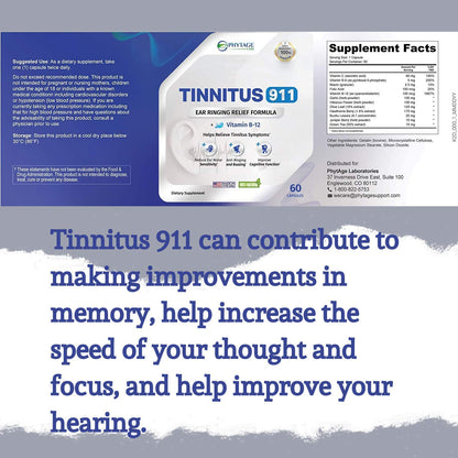 Tinnitus 911 — All-Natural Tinnitus Relief Supplement for Ringing, Hissing, and Buzzing