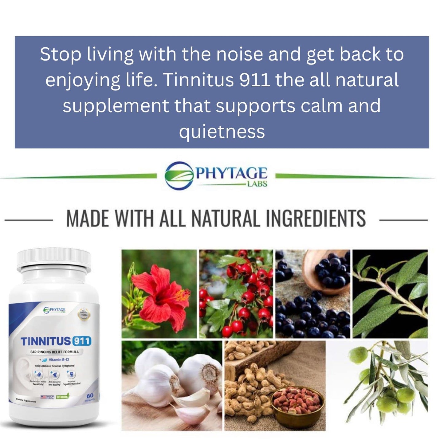 Tinnitus 911 — All-Natural Tinnitus Relief Supplement for Ringing, Hissing, and Buzzing