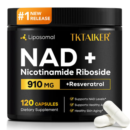 TKTALKER NAD Supplement 910mg NR with Resveratrol & Quercetin | Anti-Aging, Energy & Focus