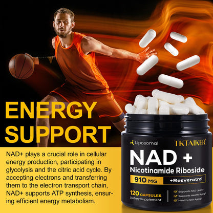 TKTALKER NAD Supplement 910mg NR with Resveratrol & Quercetin | Anti-Aging, Energy & Focus