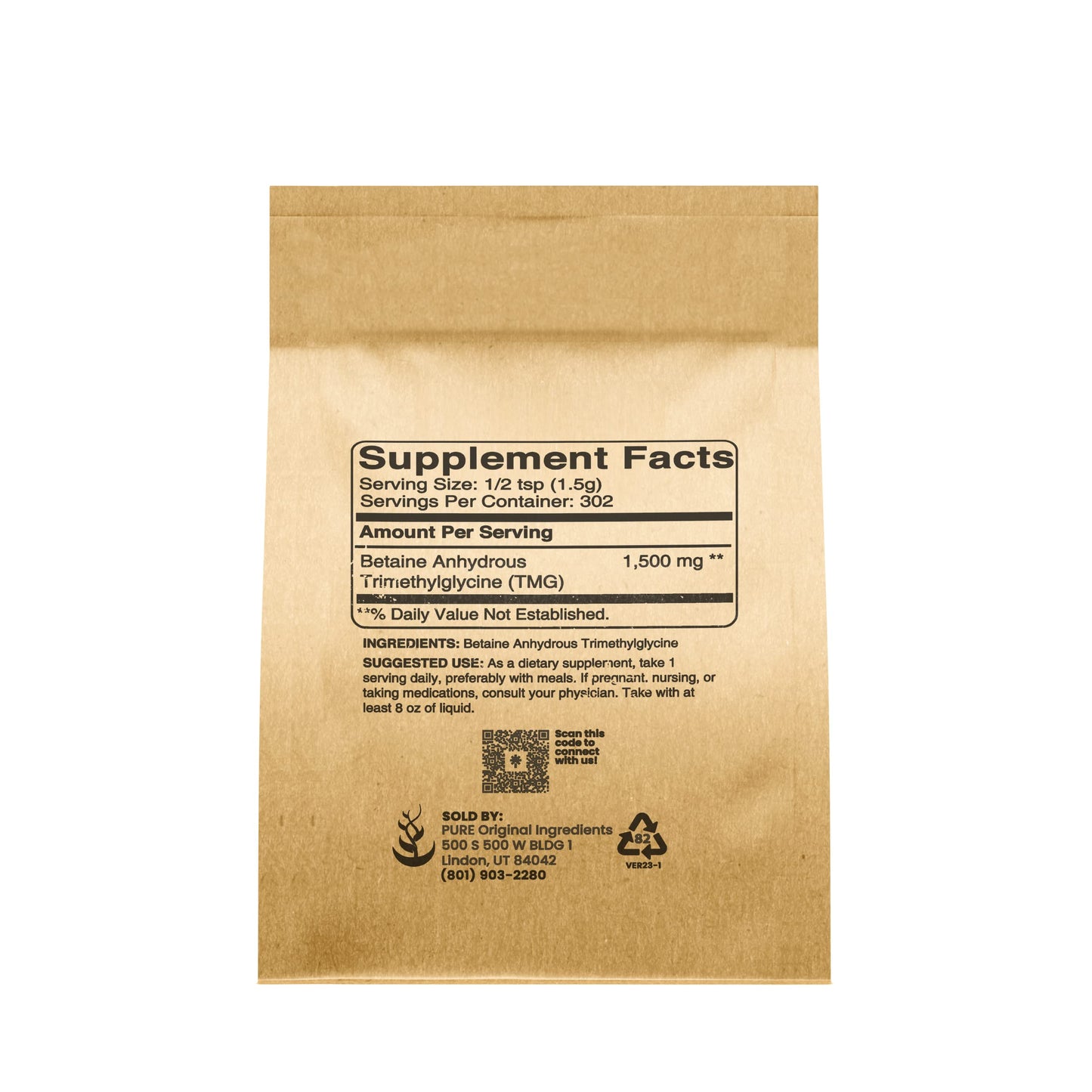 Pure Original TMG Powder (1 lb) – Trimethylglycine, Vegan, Gluten-Free