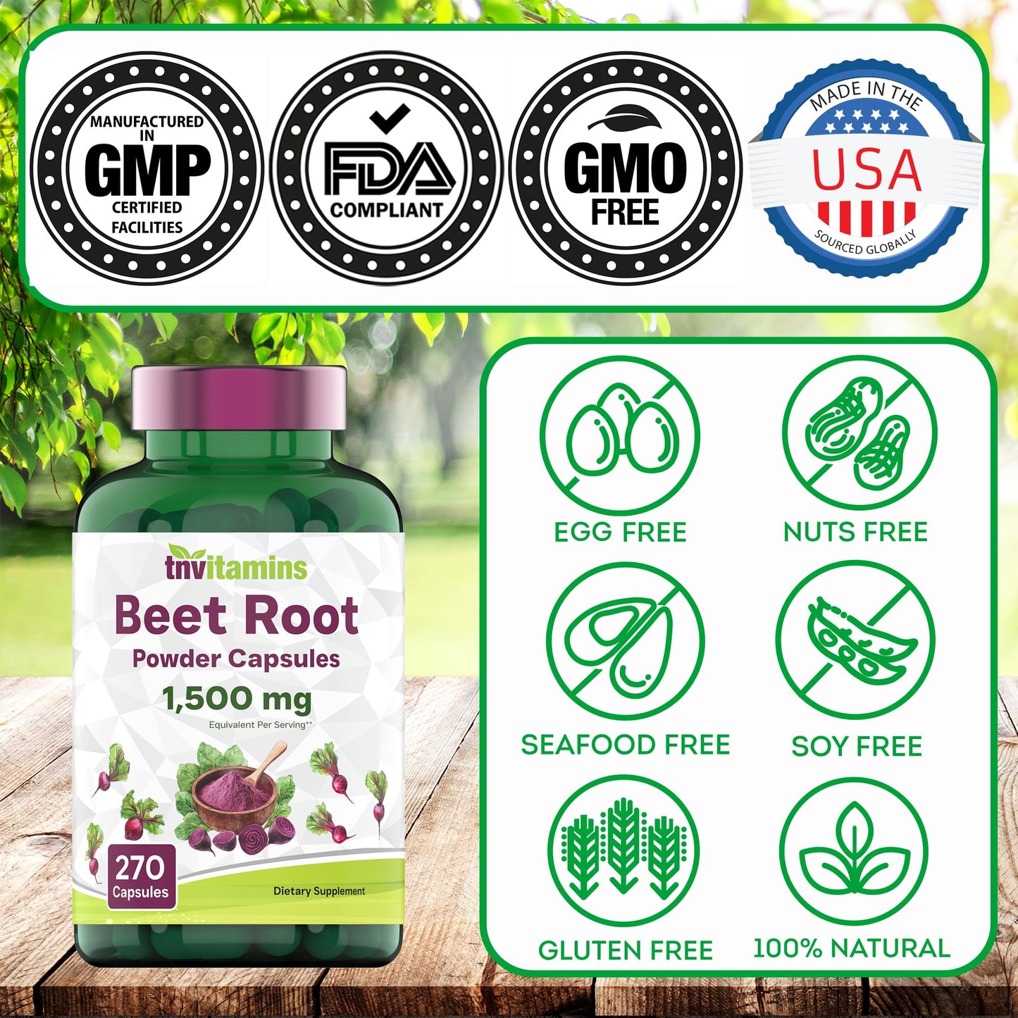 tnvitamins Beet Root Capsules 1,500 mg per Serving | 270 Capsules | Beet Root Powder Extract | Non-GMO & Gluten-Free | Made in USA