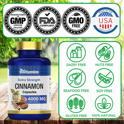 tnvitamins Cinnamon Capsules 4000 mg Equivalent – Cassia & Ceylon Blend, USA Made, 2-Pack