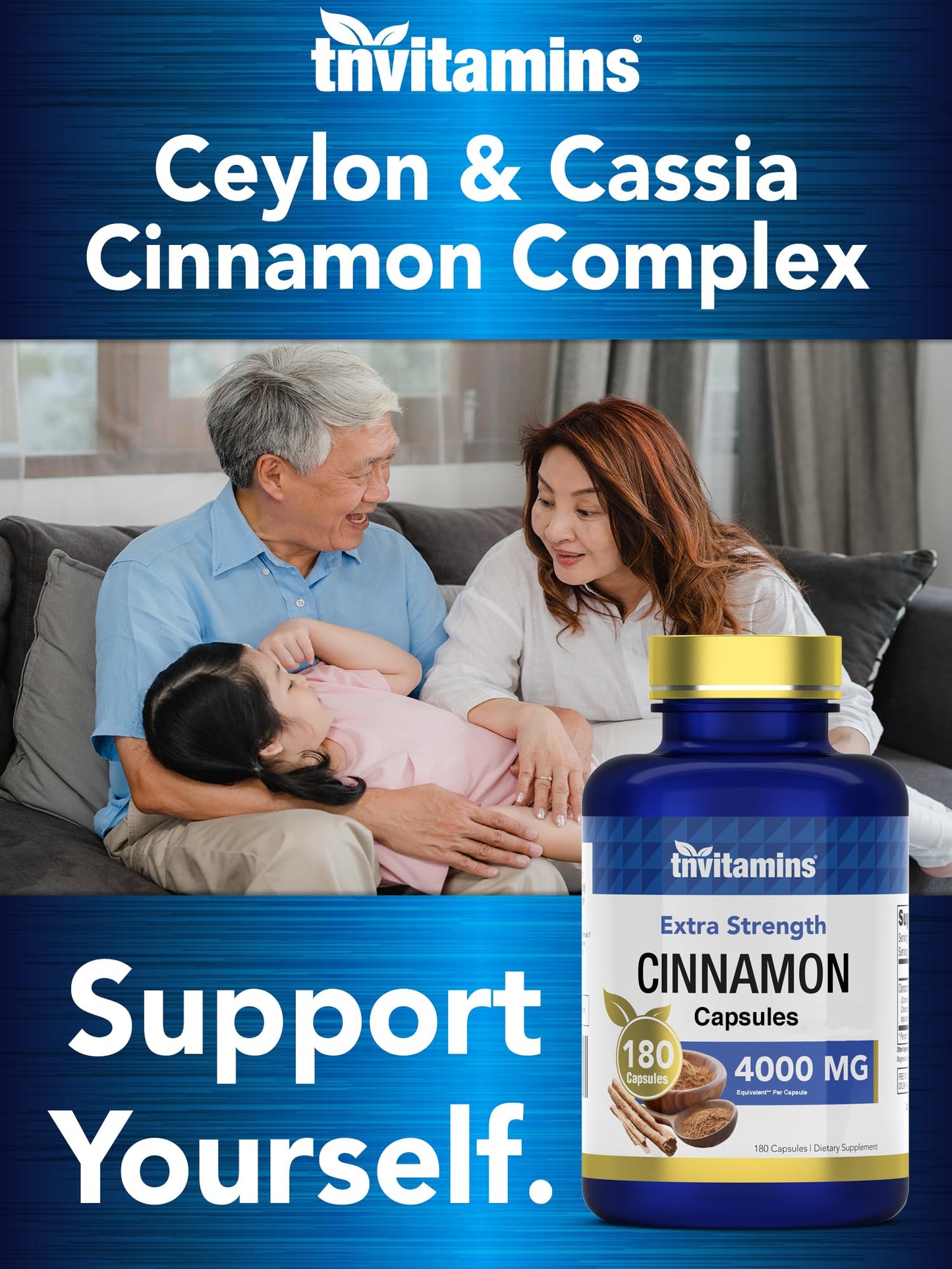 tnvitamins Cinnamon Capsules 4000 mg Equivalent – Cassia & Ceylon Blend, USA Made, 2-Pack