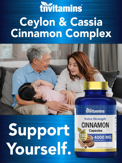 tnvitamins Cinnamon Capsules 4000 mg Equivalent – Cassia & Ceylon Blend, USA Made, 2-Pack