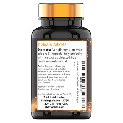 TNVitamins CoQ-10 200mg - 150 Capsules with Black Pepper | 5 Month Supply
