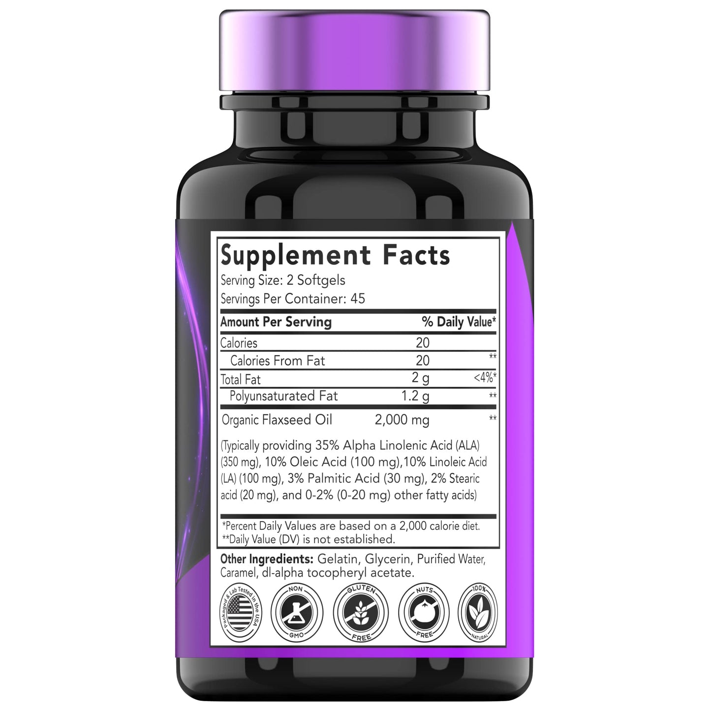 tnvitamins Organic Flaxseed Oil Softgels 2000 mg | 90 Softgels | Non-GMO